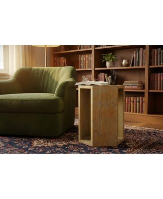 40cm x 32cm Luxury Spanish Gold Marble Hexagonal Side Table