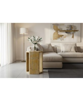 40cm x 32cm Luxury Spanish Gold Marble Hexagonal Side Table