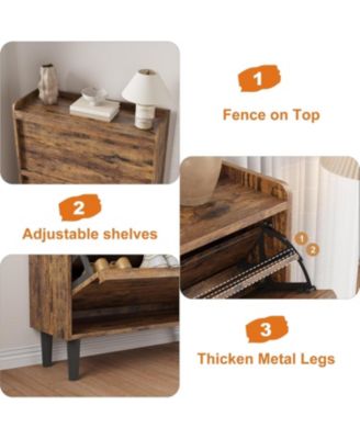 Wooden Shoe Cabinet with 2 Flip Drawers – Adjustable Shelf Shoe Organizer, Hidden Freestanding Shoe Storage for Entryway, Hallway, Living Room