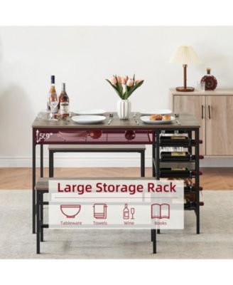 Dining Table Set for 4 Kitchen Table with 2 Benches Rectangular Dining Room Table Set