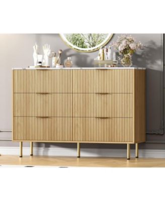 6 Drawer Dresser for Bedroom Chest of Drawers, 47" Wide Fluted Dresser with Drawers, Modern Wooden Double Dressers for Living Room