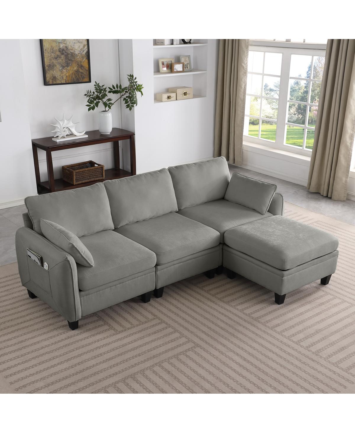 Streamdale Furniture 85" Chenille Modular Sectional Sofa with Storage Ottoman