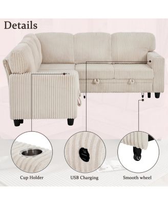 L-Shaped Sectional Sofa Bed with Pull-Out Bed & Storage