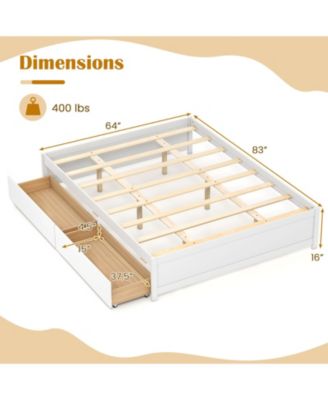 Queen Size Bed Frame with 2 Rolling Storage Drawers