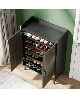 7-Tier Shoe Cabinet, Wooden Shoes Rack, Shoe Storage Organizer with Doors and Adjustable Shelves for Entryway, Hallway