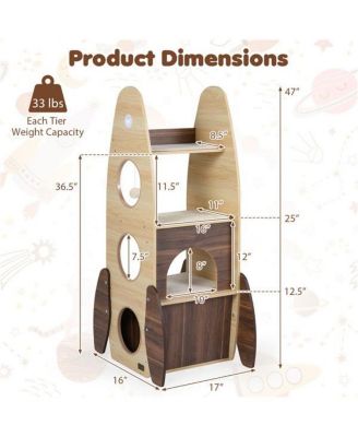 Rocket Shape Cat Tree with 2 Condos & Sisal Scratch Pads, Hanging Pompom Toys
