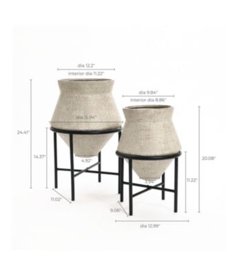 2-Piece Beige Cachepot Planter Cauldron Set with  Stands