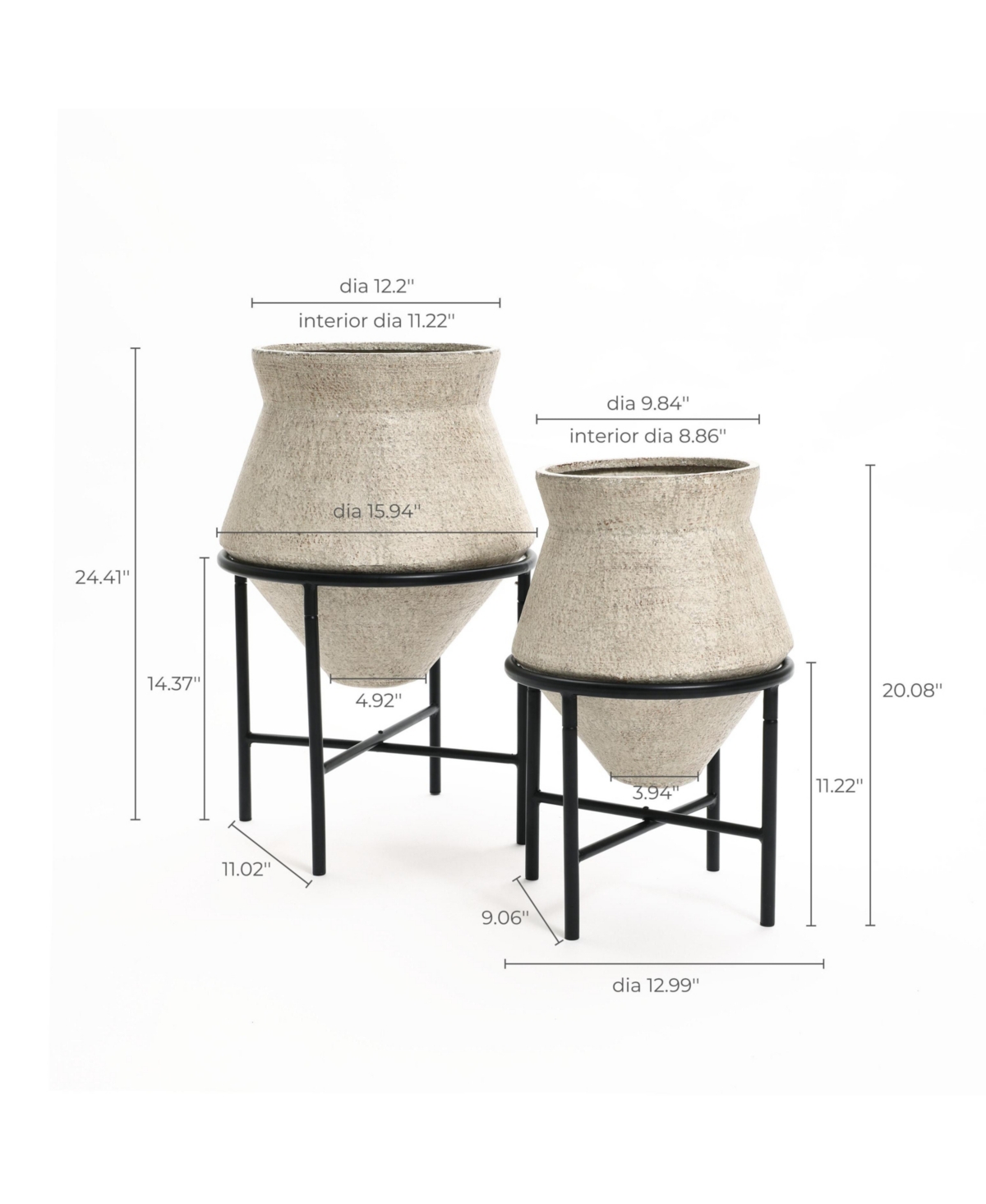 LuxenHome 2-Piece Beige Cachepot Planter Cauldron Set with Stands