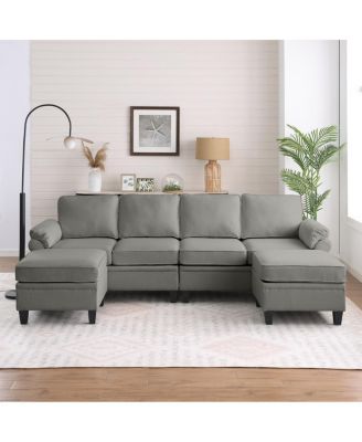 102" linen modular L-shaped cloud sofa with storage