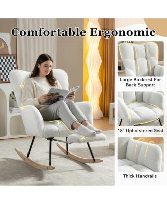  Teddy Fabric Leisure Rocking Chair with Adjustable Footstool