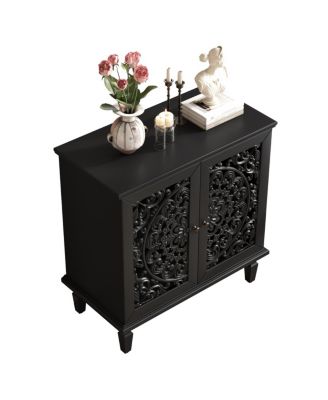 Streamdale Vintage Black 2-Door Display Cabinet with Floral Design