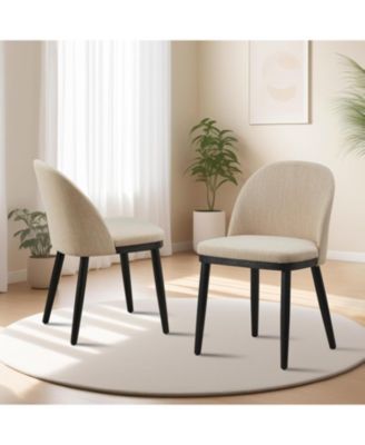 Chairs Set of 6, Modern Fabric Upholstered Kitchen Side Chairs with Curved Backrest & Wood Leg, Armless Dining Chair for Restaurant/Cafe.