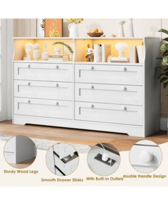 6 Drawer Dresser for Bedroom, with RGB LED Lights & Power Outlet, 55" Wide Chests of Drawers Dresser TV Stand for 55 Inch TV, for Living Room