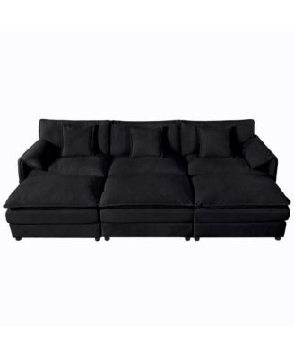 Oversized Deep Seat Sectional Cloud Sofa Sleeper with 3 Ottomans & Soft Pillows, Modular Couch Bed, DIY Combination