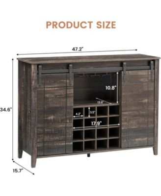 47 Inch Wine Bar Cabinet with Sliding Barn Door Buffet Sideboard Cabinet with 16 Bottle Wine Rack.