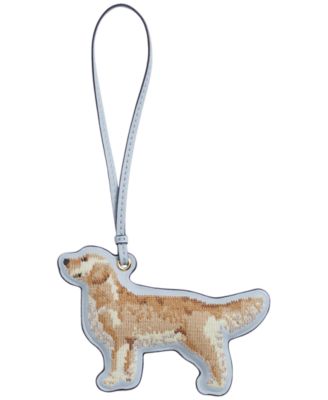 Embroidered Golden Retriever Leather Bag Charm