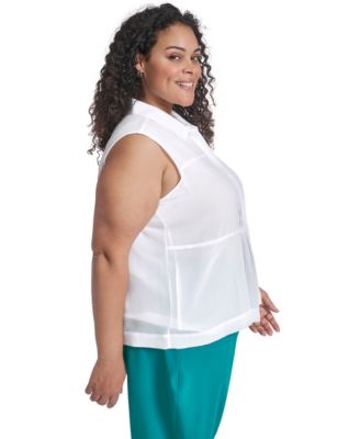 Plus Size Collared Neck Sleeveless Top