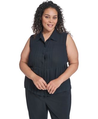 Plus Size Collared Neck Sleeveless Top
