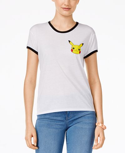 Mighty Fine Juniors' Pikachu Graphic Ringer T-Shirt