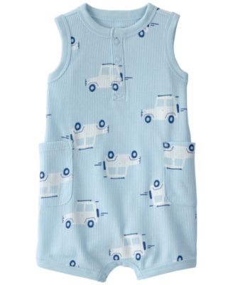 Baby Boys' Car Waffle-Knit Sleeveless Romper