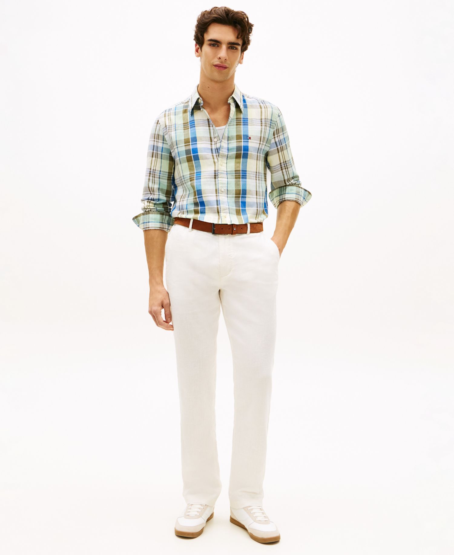 Men's Linen-Blend Madras Check Regular-Fit Shirt