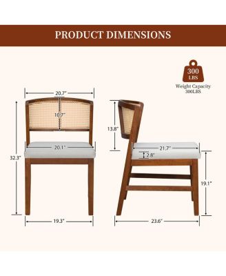 Rattan Dining Chairs (Set of 2) - Upholstered, Curved Back, Hardwood Frame