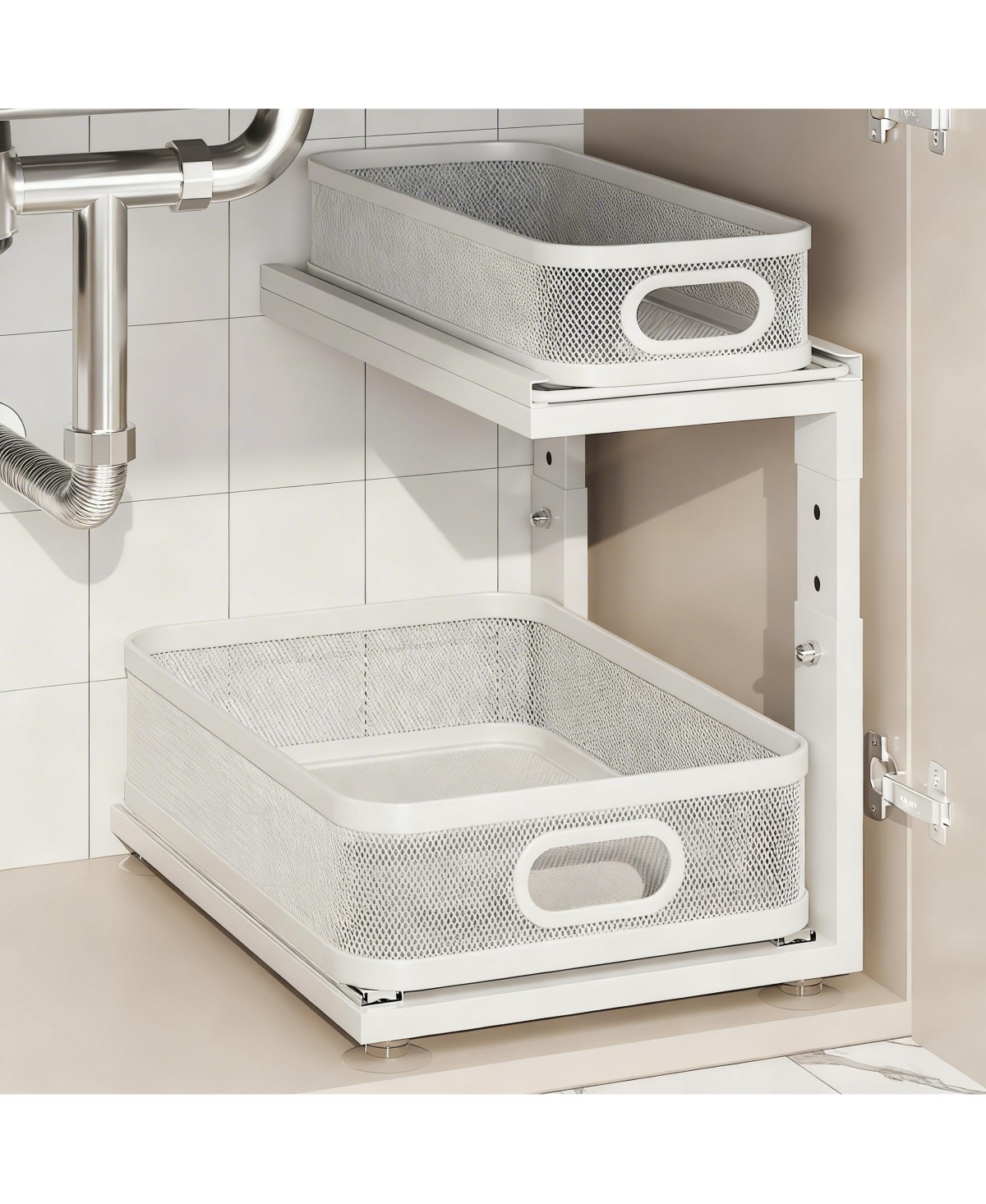 Yigii 2-Tier Under Cabinet Organizer with Ball-Bearing Slides for Easy Access & Adjustable Height