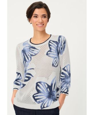 Women's Floral Ajour Knit Sweater