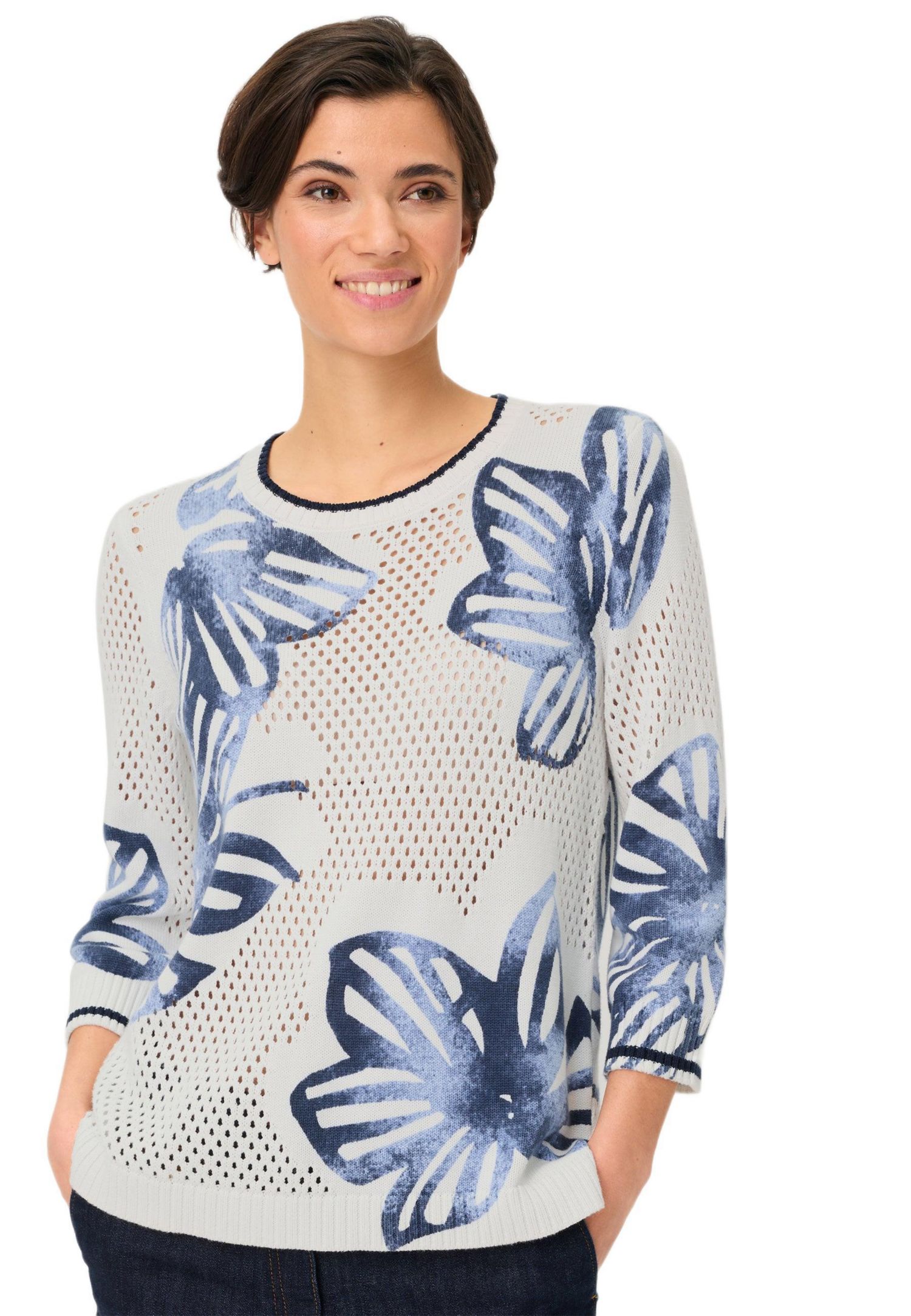 Women's Floral Ajour Knit Sweater