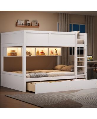 Full XL over Full XL Bunk Bed with Storage, LED, 2 Drawers