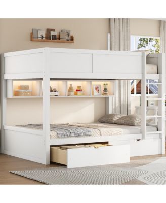 Full XL over Full XL Bunk Bed with Storage, LED, 2 Drawers