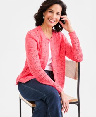 Women's Cotton Pointelle Cardigan Sweater