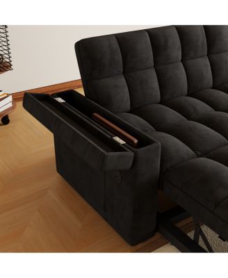 65-inch 3-in-1 foldable sofa bed with table, storage armrests, velvet finish