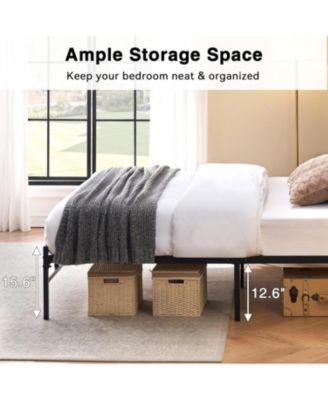 Queen Bed Frame with Storage headboard Metal Platform Bed Frame Queen Size Bed Frame with Rustic Vintage Wood