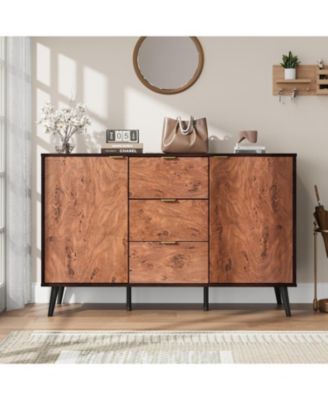 Sideboard Buffet Cabinet with 3 Drawers, Wooden Storage Coffee Bar for Dining Room, Brown