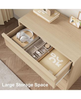 4-Drawer Dresser for Bedroom, Natural Oak Wooden Nightstand Chest with Large Storage, Beige