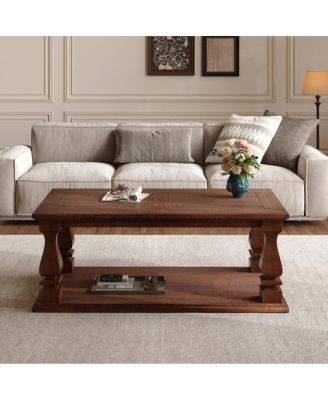 Farmhouse Coffee Table, Rustic Living Room Table with Storage Shelf