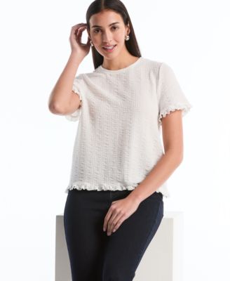 Petite Puckered Ruffle Short-Sleeve Top