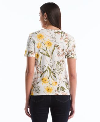 Petite Garden Print Lace-Up Top
