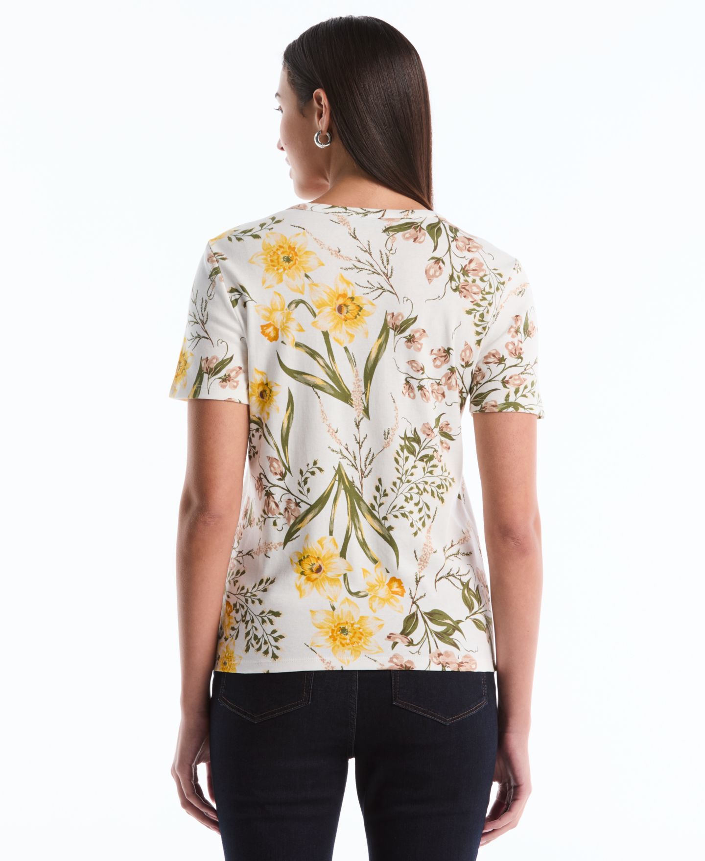 Женский топ Rafaella Petite Garden Print Lace-Up, цвет: Белый — фото 4