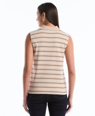 Petite Stripe Sleeveless Polo Top