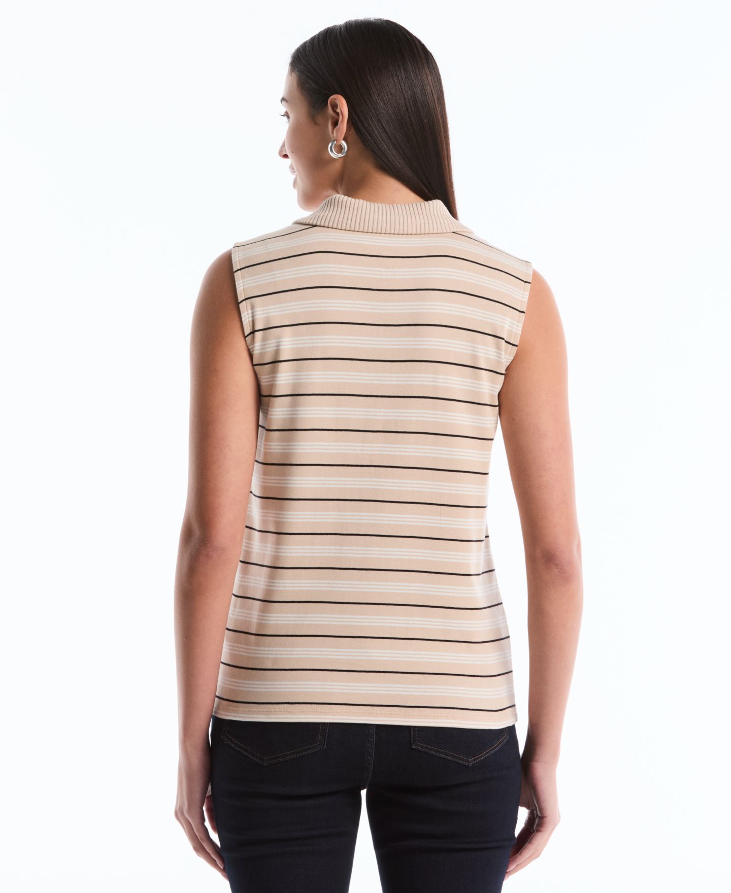 Женский топ Rafaella Petite Stripe Sleeveless Polo, цвет: Moonlight — фото 4