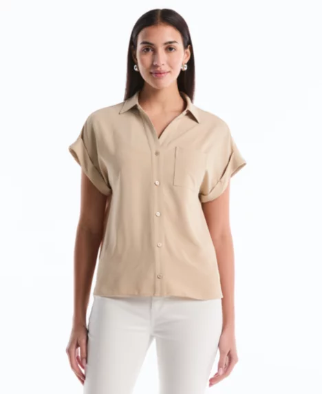 Petite Roll Short-Sleeve Shirt - Humus