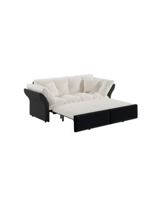 Queen Pull Out Sofa Bed, 3-in-1 Convertible Sleeper Tufted Sofa with 2 Pillows