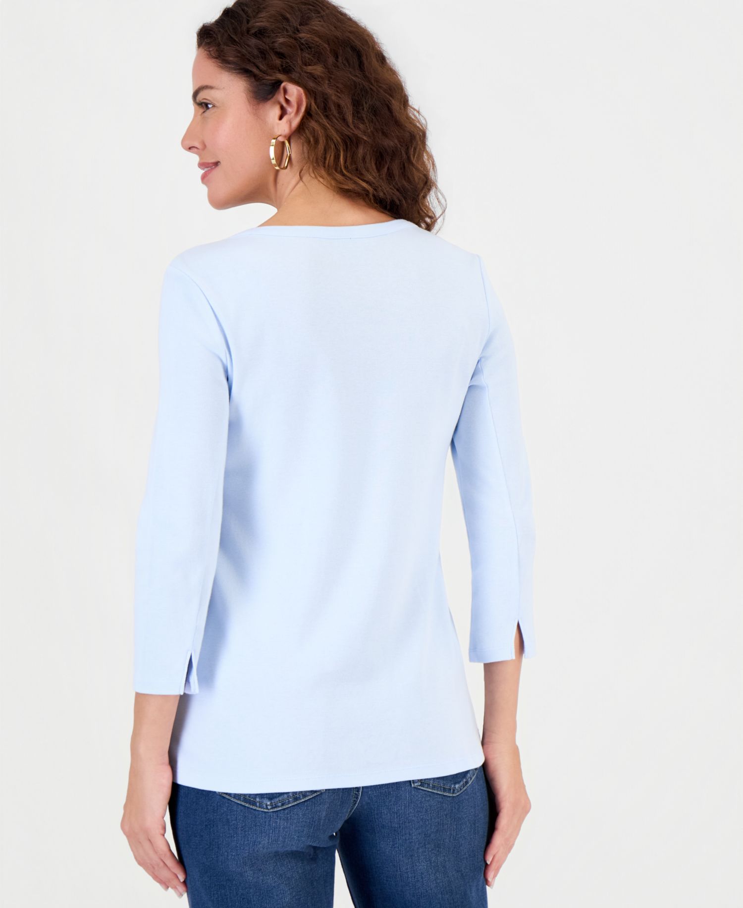 Plus Size 3/4 Sleeve Boat-Neck Top