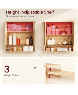 Bathroom Mirror Cabinet with 2 Doors, Adjustable Shelf, Open Compartment, Easy Assembly