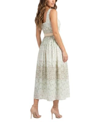 Women's Floral Belted Square Neck A-Line Dress