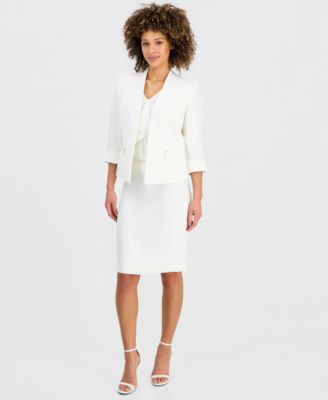 Women's Collarless 3/4-Sleeve Jacket & Pencil Skirt