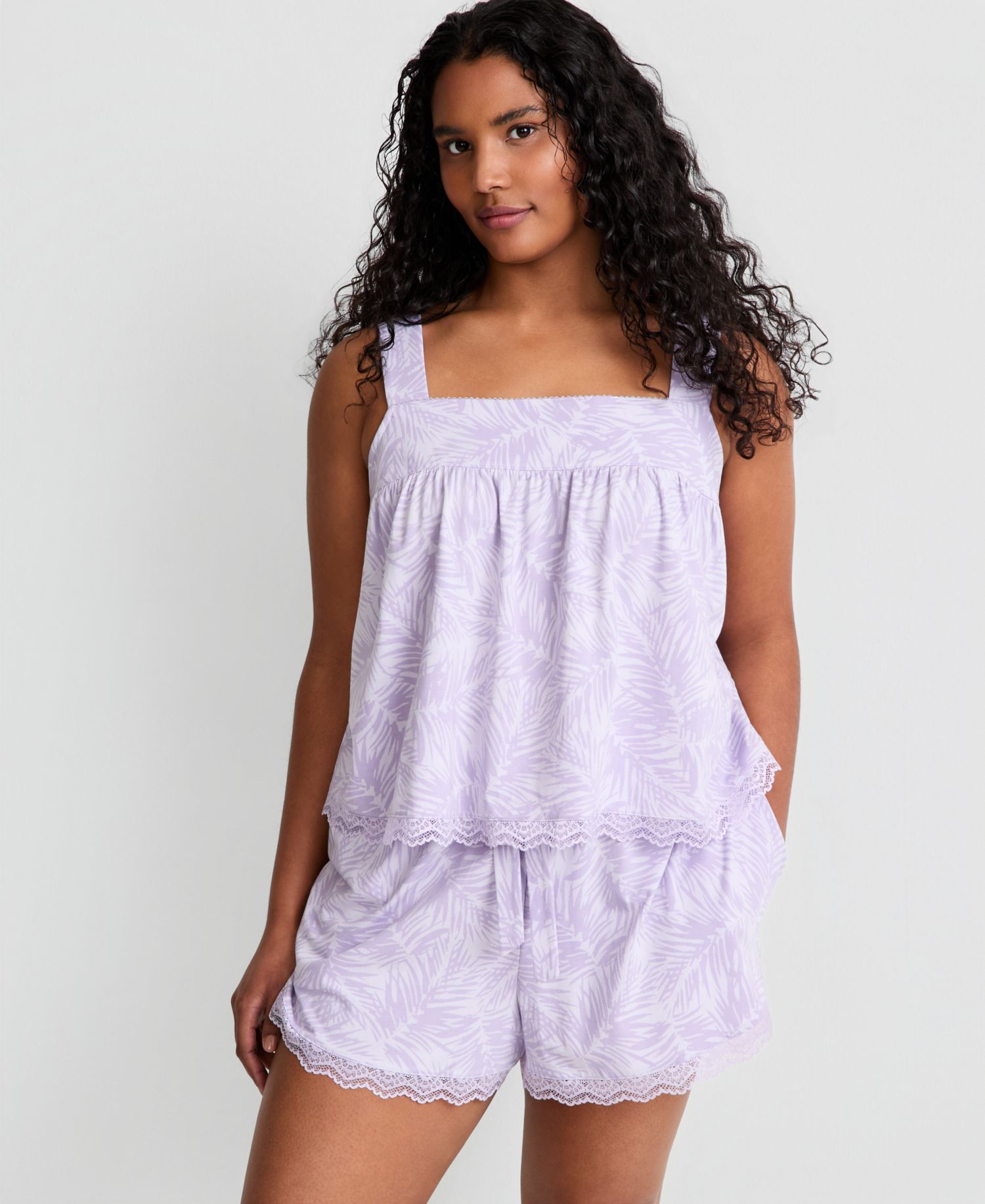 Women's Lace Trim Knit Tank & Shorts Pajama Set