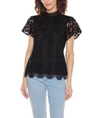 Women's Lace Front Mock Neck Top